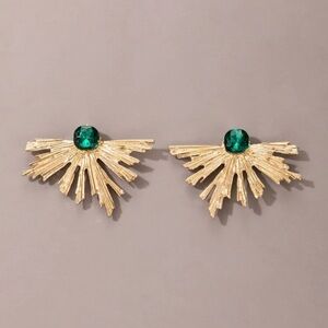 Emerald Green Studded Gold Leaf Earrings